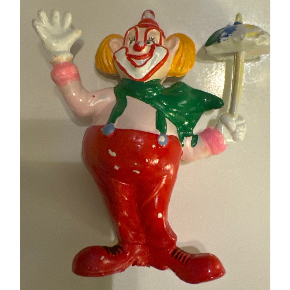 Vintage 5” Clown Blow Mold Ornament Figurine Hand Painted Umbrella Hong Kong